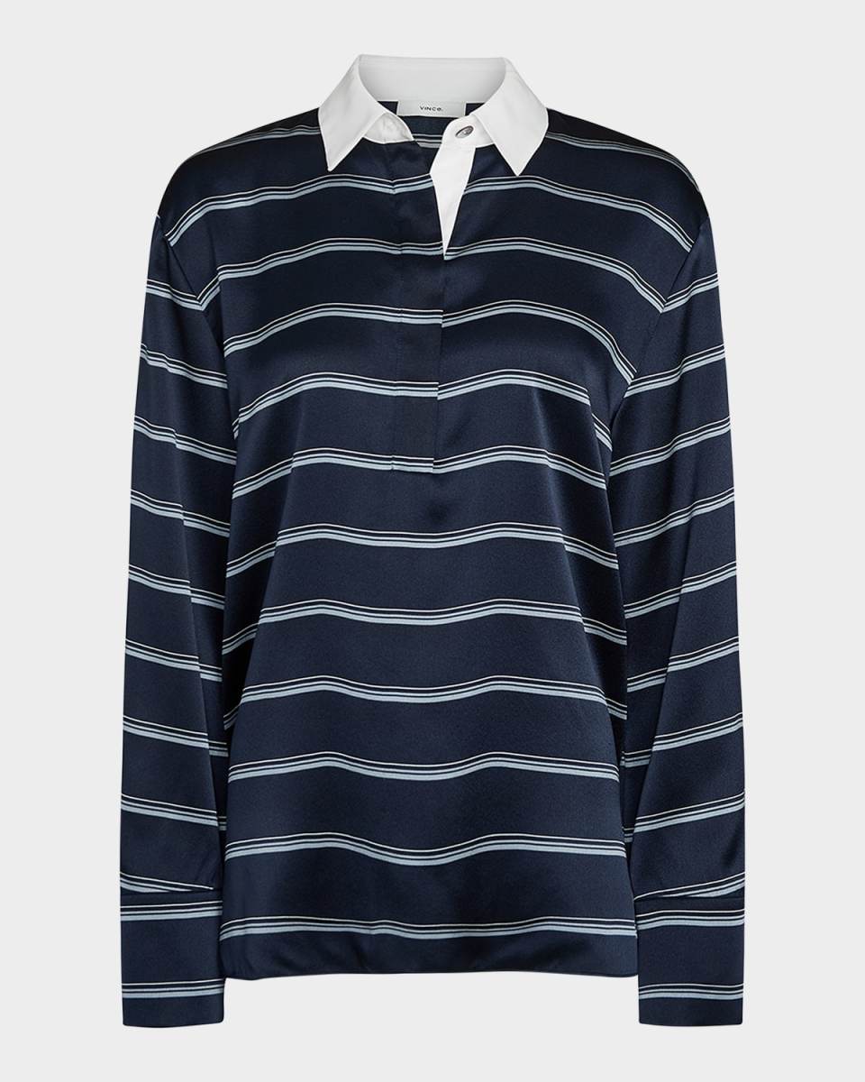 Long-Sleeve Stripe Silk Rugby Shirt
